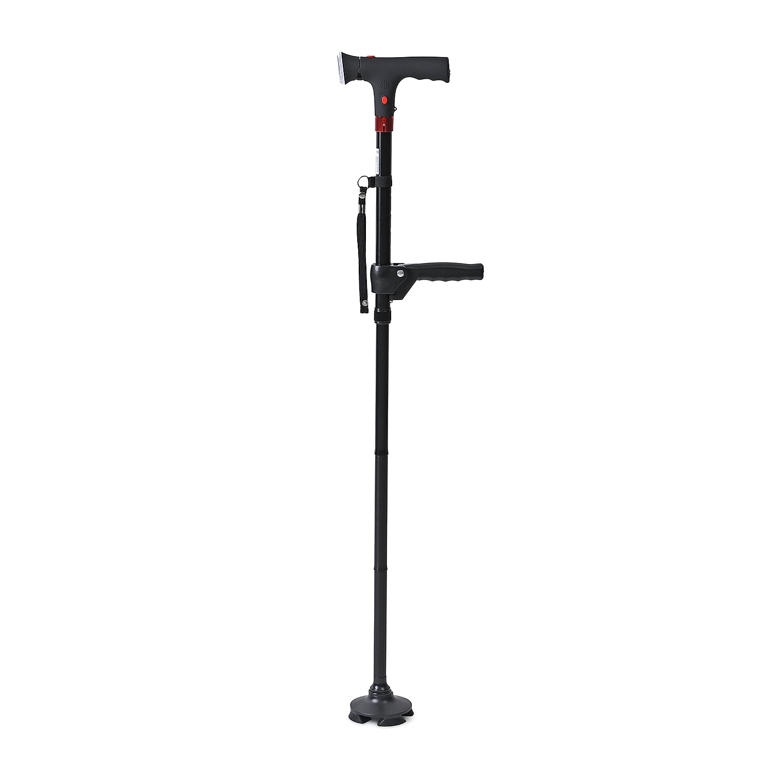 Smart Easy Up Cane (2 Handle) - Adjustable Height (85-97cm) Walking Stick with Light, SOS Alarm - Swivel Base - Black