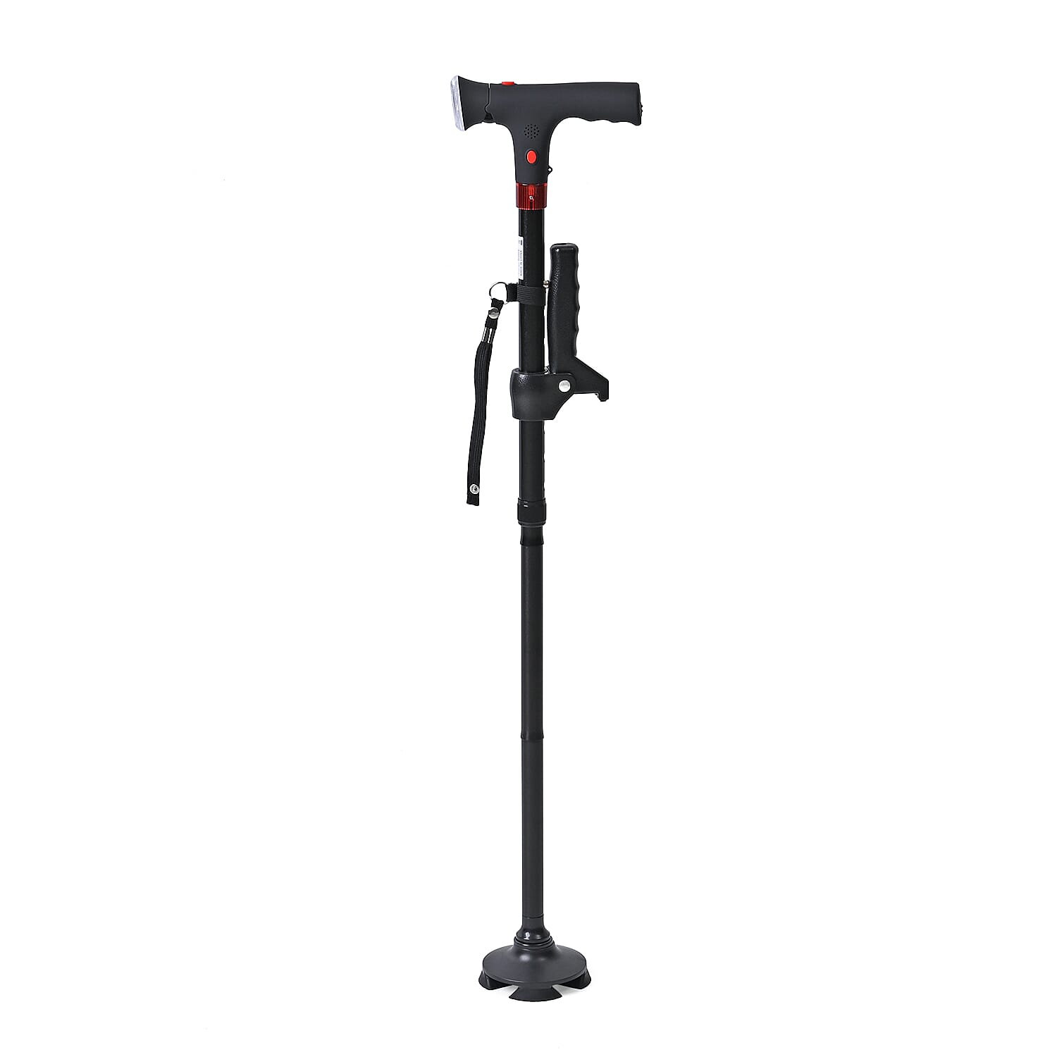 Smart Easy Up Cane (2 Handle) - Adjustable Height (85-97cm) Walking Stick with Light, SOS Alarm - Swivel Base - Black