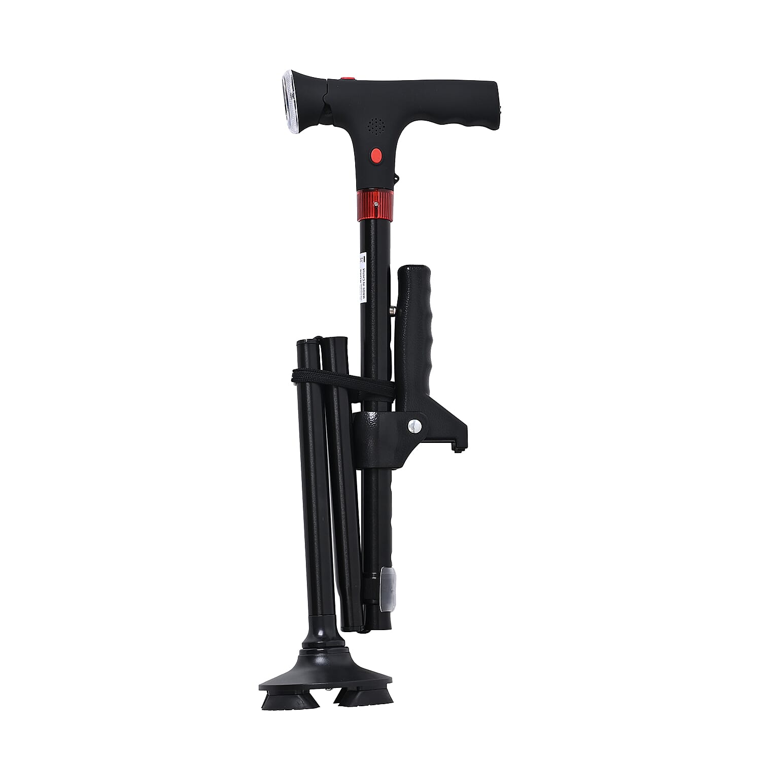 Smart Easy Up Cane (2 Handle) - Adjustable Height (85-97cm) Walking Stick with Light, SOS Alarm - Swivel Base - Black