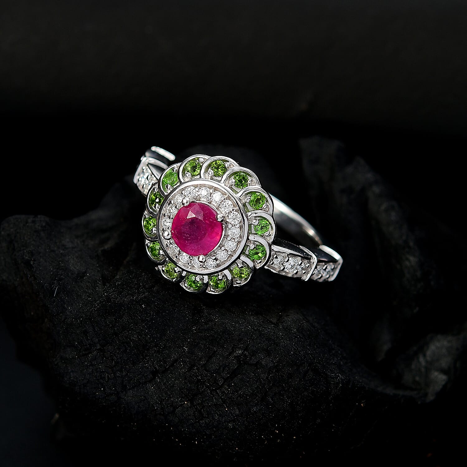 Halo Ring in Rhodium Overlay Sterling Silver