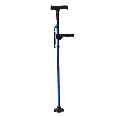 Smart Easy Up Cane (2 Handle) - Adjustable Height (85-97cm) Walking Stick with Light, SOS Alarm & Swivel Base - Blue