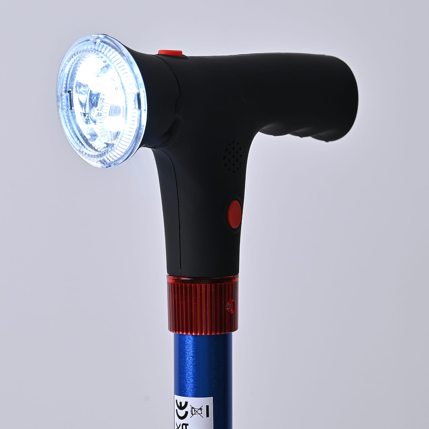 Smart Easy Up Cane (2 Handle) - Adjustable Height (85-97cm) Walking Stick with Light, SOS Alarm & Swivel Base - Blue