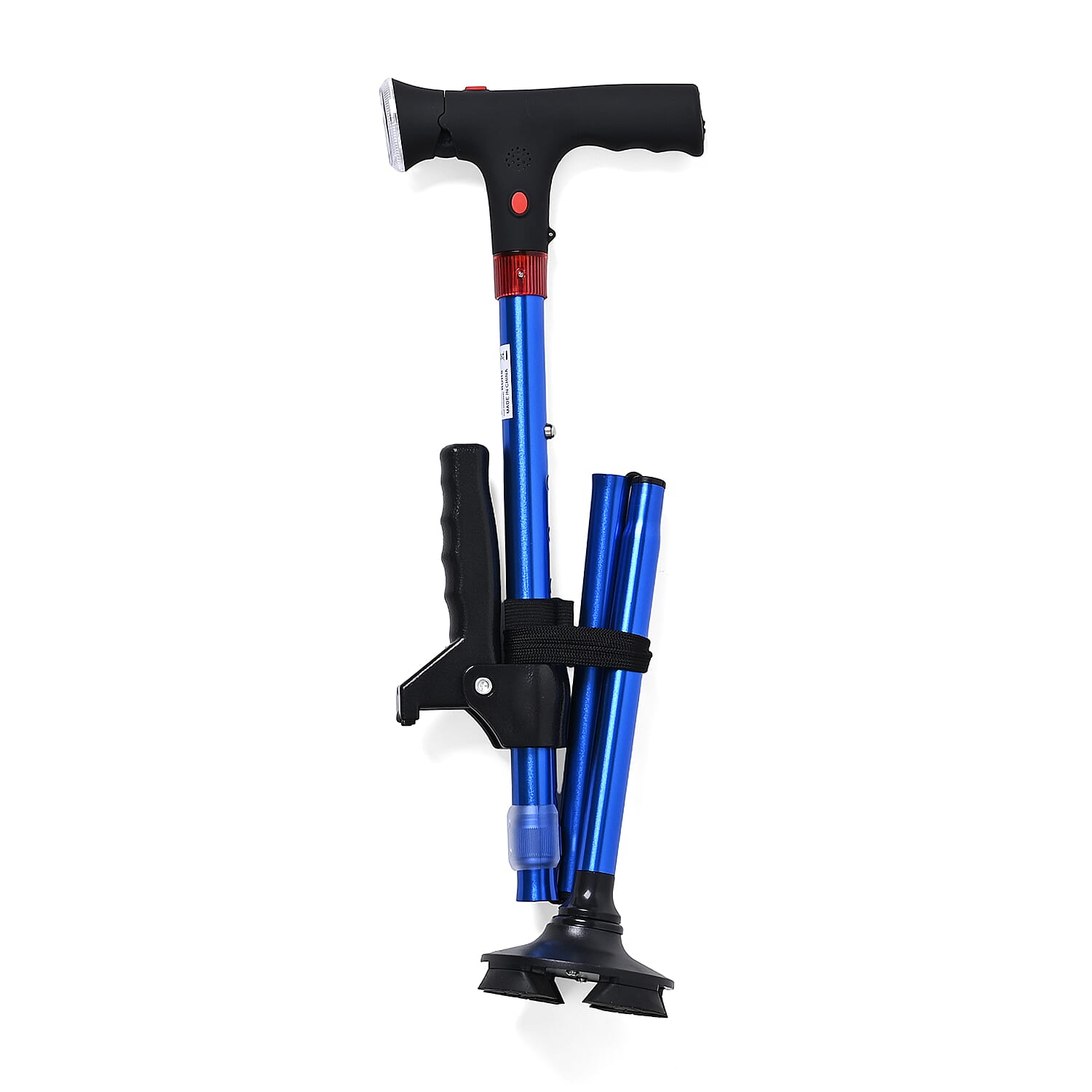 Smart Easy Up Cane (2 Handle) - Adjustable Height (85-97cm) Walking Stick with Light, SOS Alarm & Swivel Base - Blue