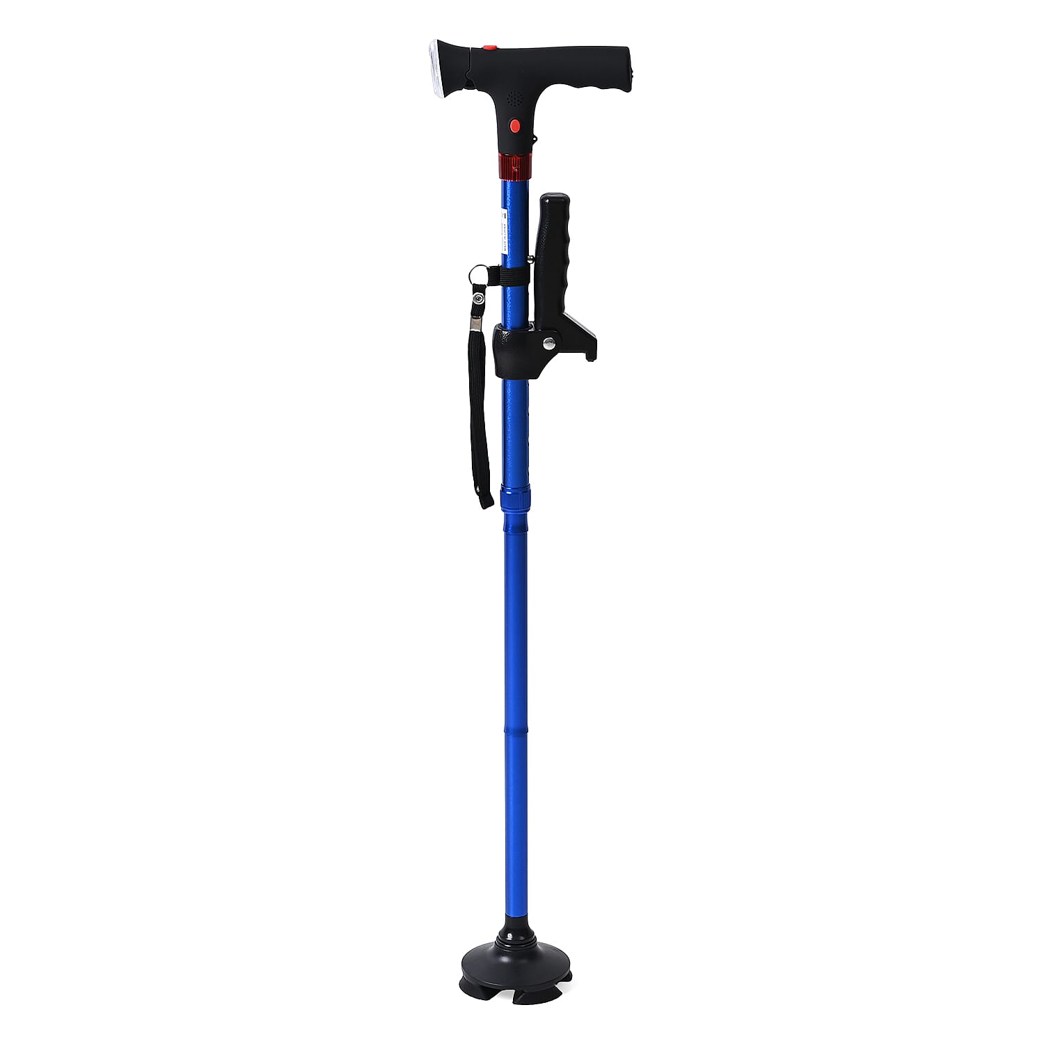 Smart Easy Up Cane (2 Handle) - Adjustable Height (85-97cm) Walking Stick with Light, SOS Alarm & Swivel Base - Blue