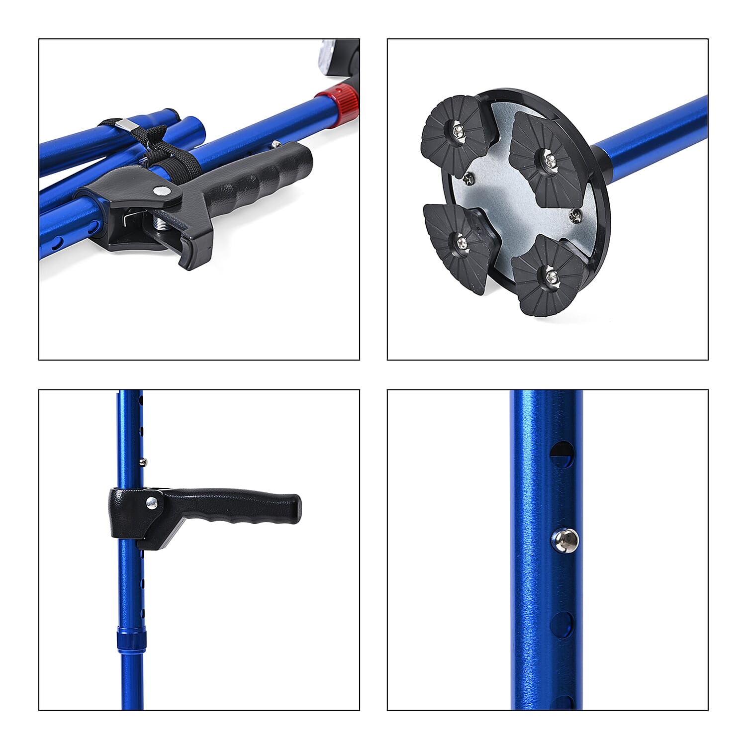 Smart Easy Up Cane (2 Handle) - Adjustable Height (85-97cm) Walking Stick with Light, SOS Alarm & Swivel Base - Blue