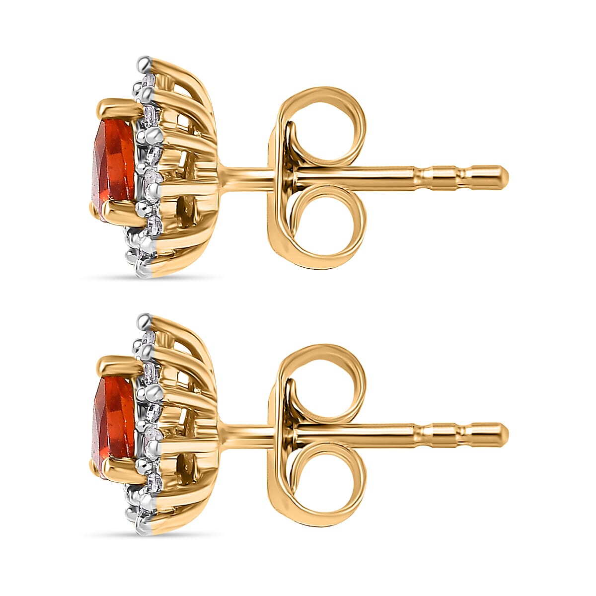 Natural Crimson Fire Opal & White Zircon Sunburst Solitaire Stud Push Post Earring in 18K Vermeil Yellow Gold Plated Sterling Silver  0.56 Ct.