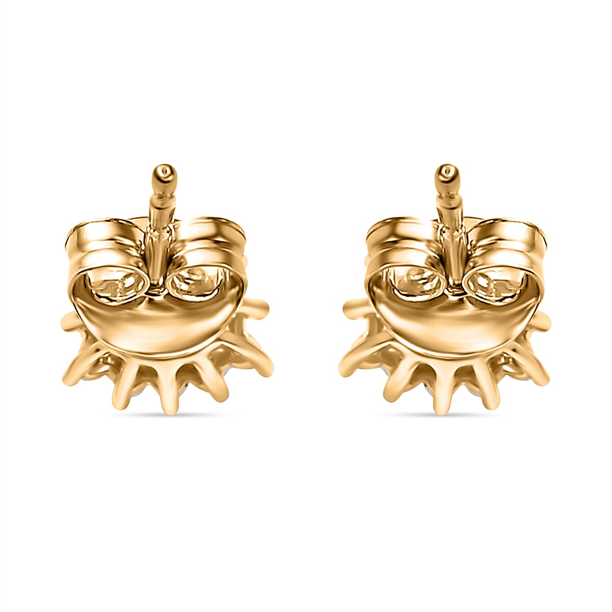 Natural Crimson Fire Opal & White Zircon Sunburst Solitaire Stud Push Post Earring in 18K Vermeil Yellow Gold Plated Sterling Silver  0.56 Ct.