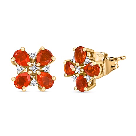 Crimson Fire Opal, White Zircon Fancy Earring in 18K YG VermeilSterling Silver  1.160  Ct.