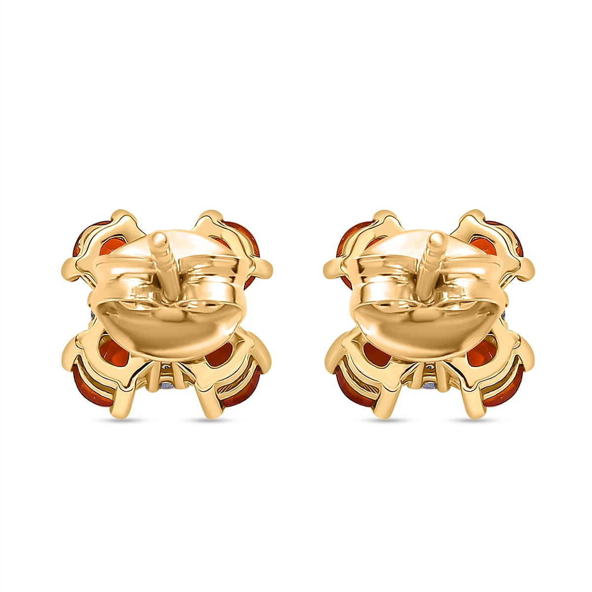 Natural Crimson Fire Opal & White Zircon Tropical Bloom Push Back Earring in 18K Vermeil Yellow Gold Plated Sterling Silver 0.97 Ct. Natural Crimson Fire Opal & White Zircon Tropical Bloom Push Back Earring in 18K Vermeil Yellow Gold Plated Sterling Silver 0.97 Ct.