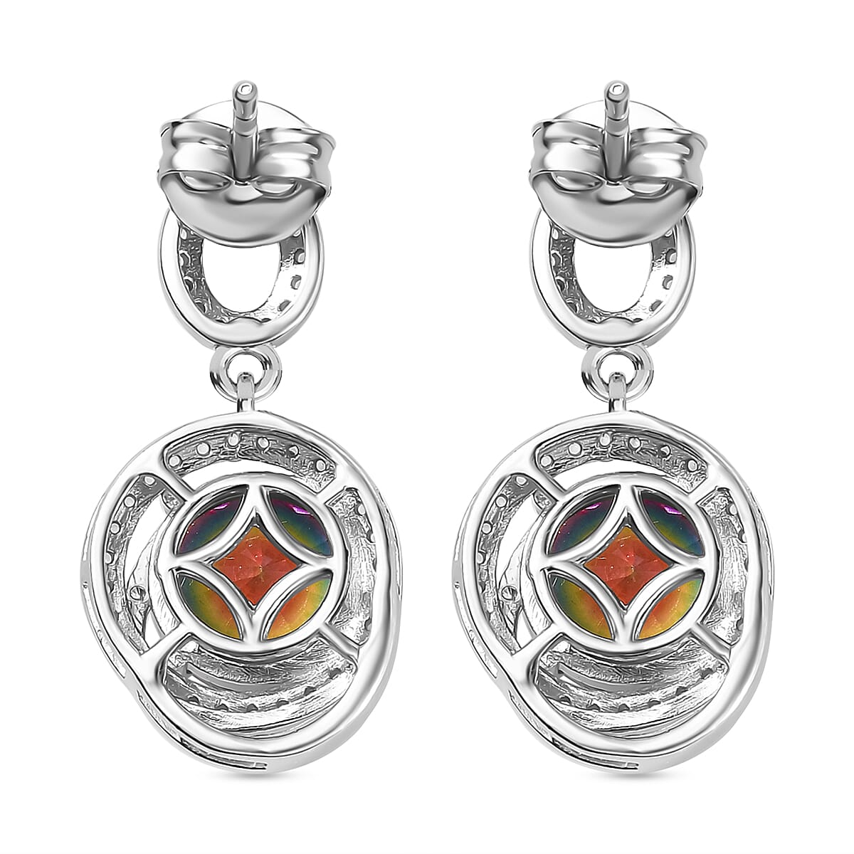 Celestial Saturn Nebula Quartz & White Zircon Dangling Earring with Push Back in Rhodium Overlay Sterling Silver 4.28 Ct. Celestial Saturn Nebula Quartz & White Zircon Dangling Earring with Push Back in Rhodium Overlay Sterling Silver 4.28 Ct.