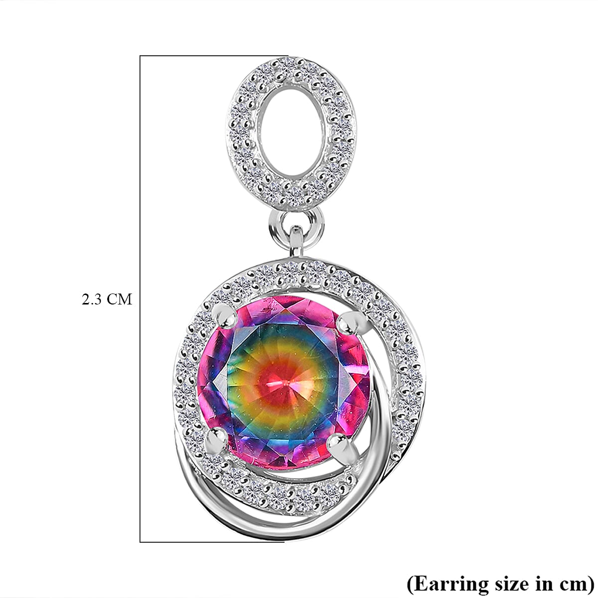 Celestial Saturn Nebula Quartz & White Zircon Dangling Earring with Push Back in Rhodium Overlay Sterling Silver 4.28 Ct. Celestial Saturn Nebula Quartz & White Zircon Dangling Earring with Push Back in Rhodium Overlay Sterling Silver 4.28 Ct.