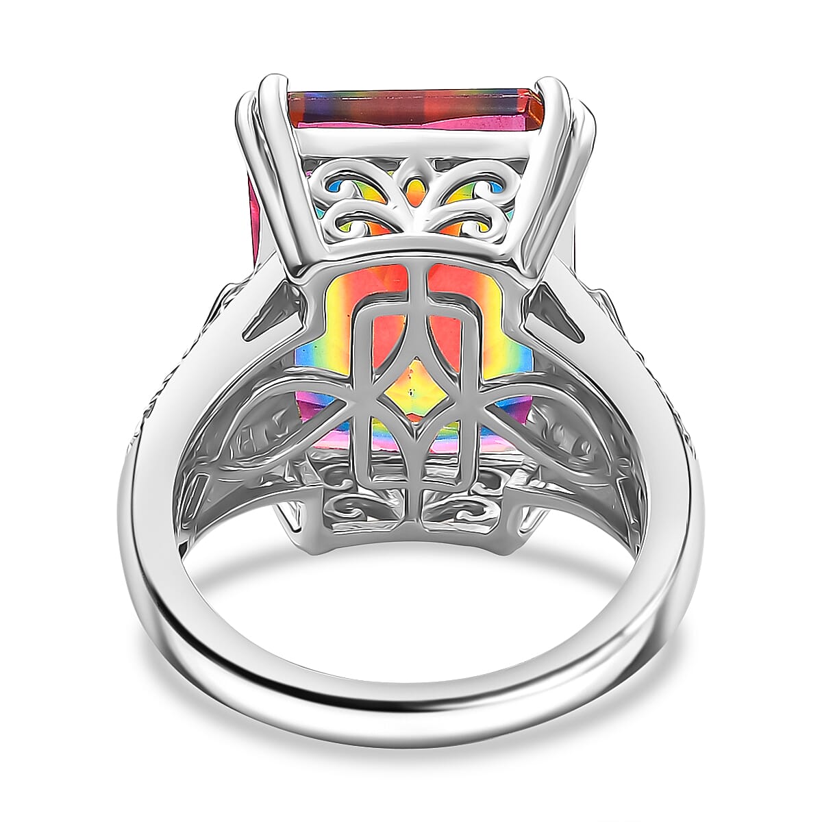 Galaxy Glow Nebula Quartz & White Zircon Ring in Rhodium Overlay Sterling Silver 12.20 Ct. Galaxy Glow Nebula Quartz & White Zircon Ring in Rhodium Overlay Sterling Silver 12.20 Ct.