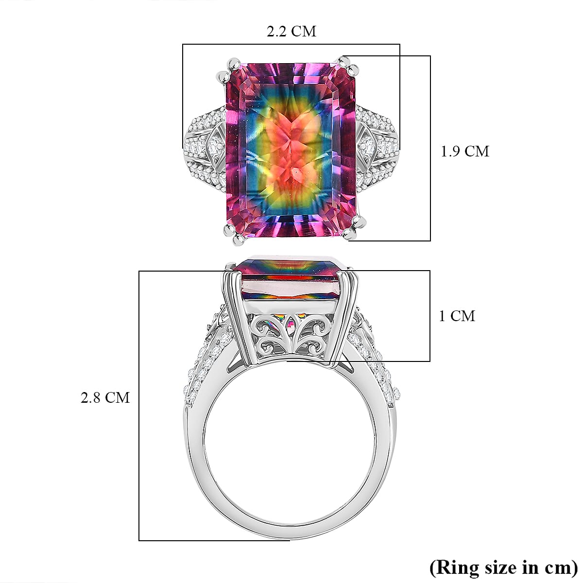 Galaxy Glow Nebula Quartz & White Zircon Ring in Rhodium Overlay Sterling Silver 12.20 Ct. Galaxy Glow Nebula Quartz & White Zircon Ring in Rhodium Overlay Sterling Silver 12.20 Ct.