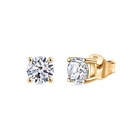 LUXURIANT Lab Grown Diamond Earring with Push Back in 18K Vermeil Yellow Gold Plated Sterling Silver