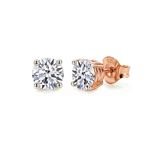 Luxuriant Diamond Lab Grown Diamond (I2-G-H) Earring with Push Back in 18K Vermeil Rose Gold Plated Sterling Silver