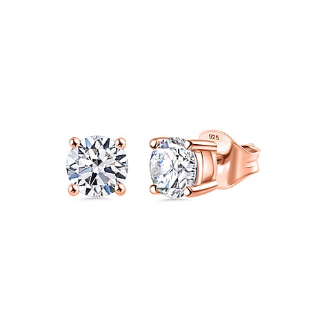 Luxuriant Diamond Lab Grown Diamond (I2-G-H) Earring with Push Back in 18K Vermeil Rose Gold Plated Sterling Silver