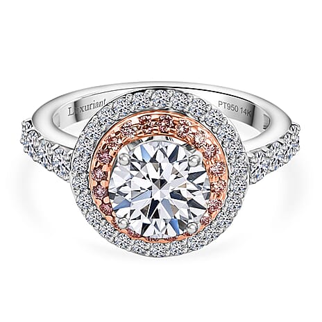 FOTM - Luxuriant Diamond - IGI Certified 950 Platinum and 14K Rose Gold (2 Ct Round Solitiare) (VS-EF) Lab Grown Pink Diamond Ring 3.00 Ct.