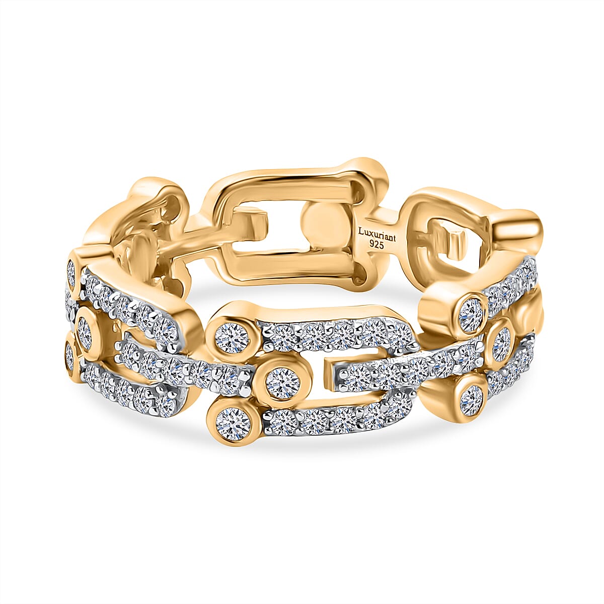 Luxuriant Lab Grown Diamond (SI-GH) Band Ring in 18K Vermeil Yellow Gold Plated Sterling Silver 0.50 Ct.