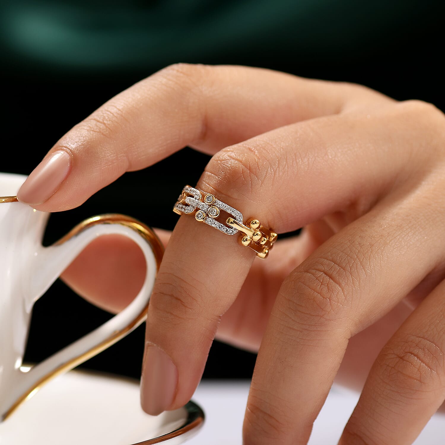 Luxuriant Lab Grown Diamond (SI-GH) Band Ring in 18K Vermeil Yellow Gold Plated Sterling Silver 0.50 Ct.