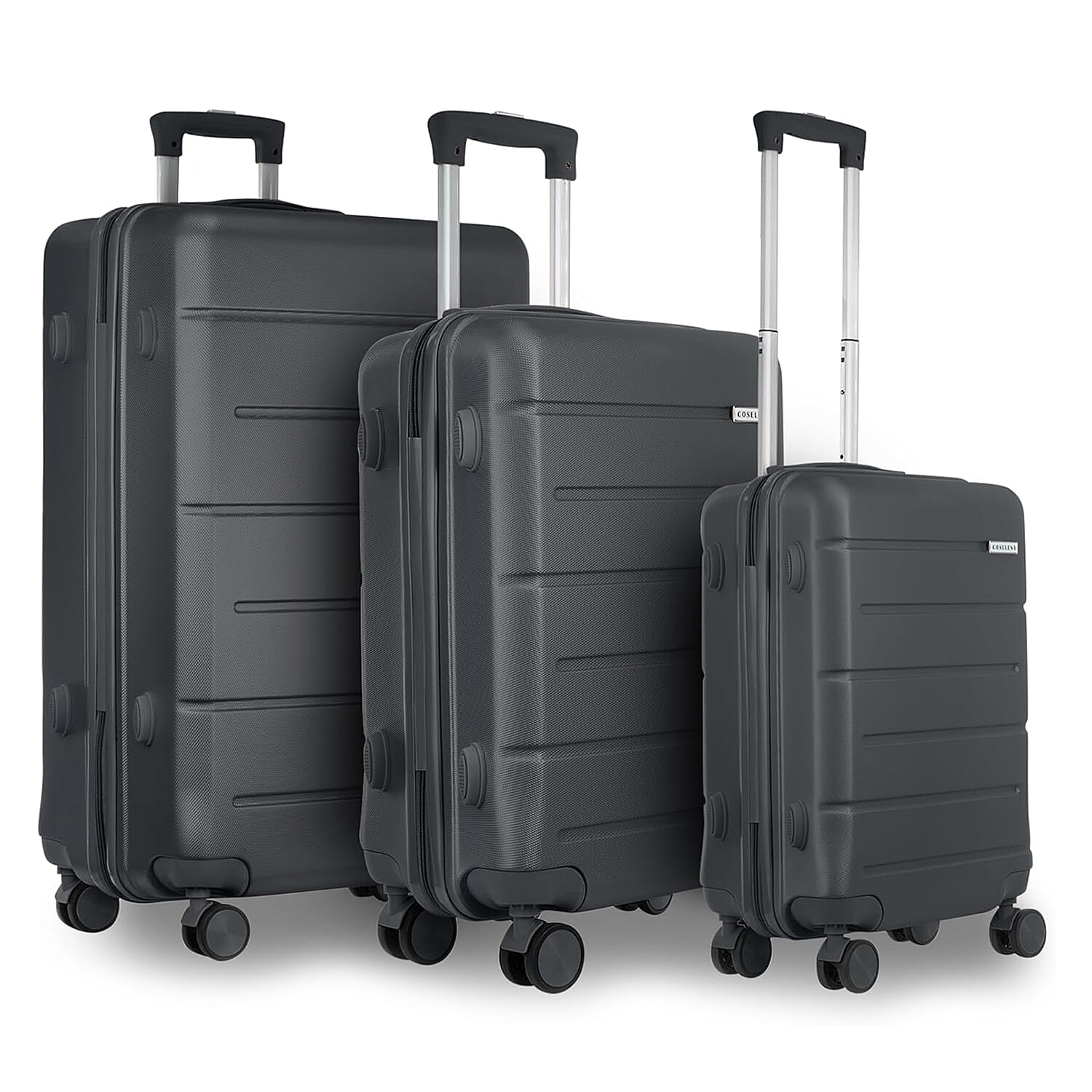 Coselena Set of 3pc Suitcases - ABS Lightweight, Water-Resistant, 4-Wheel, Hard Shell, & Secure Carry-On Cabin Suitcase with TSA Lock - Grey