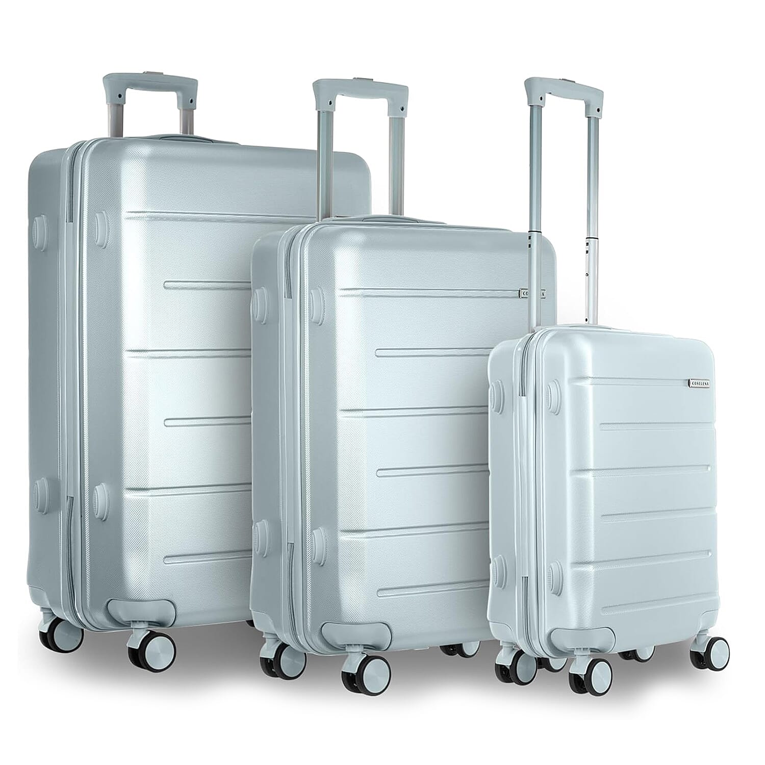 Coselena Set of 3pc Suitcases - ABS Lightweight, Water-Resistant, 4-Wheel, Hard Shell, Secure Carry-On Cabin Suitcase with TSA Lock - Silver