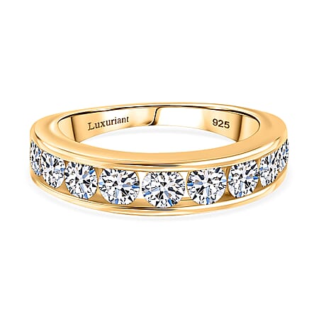 LUXURIANT 1.5 Ct. Lab Grown Diamond Half Eternity Band Ring in 18K Vermeil Yellow Gold Plated Sterling Silver (SI-G/H)