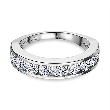 LUXURIANT 1.5 Ct. Lab Grown Diamond Half-Eternity Band Ring in Rhodium Overlay Sterling Silver (SI G/H)