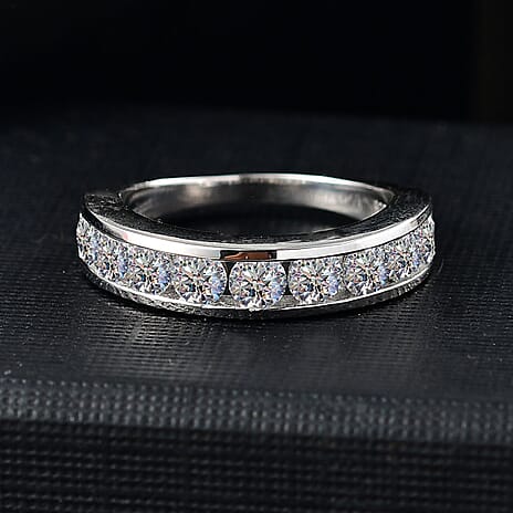 Luxuriant Diamond Lab Grown Diamond (VS-E-F) Band Ring in Rhodium Overlay Sterling Silver 1.50 Ct.