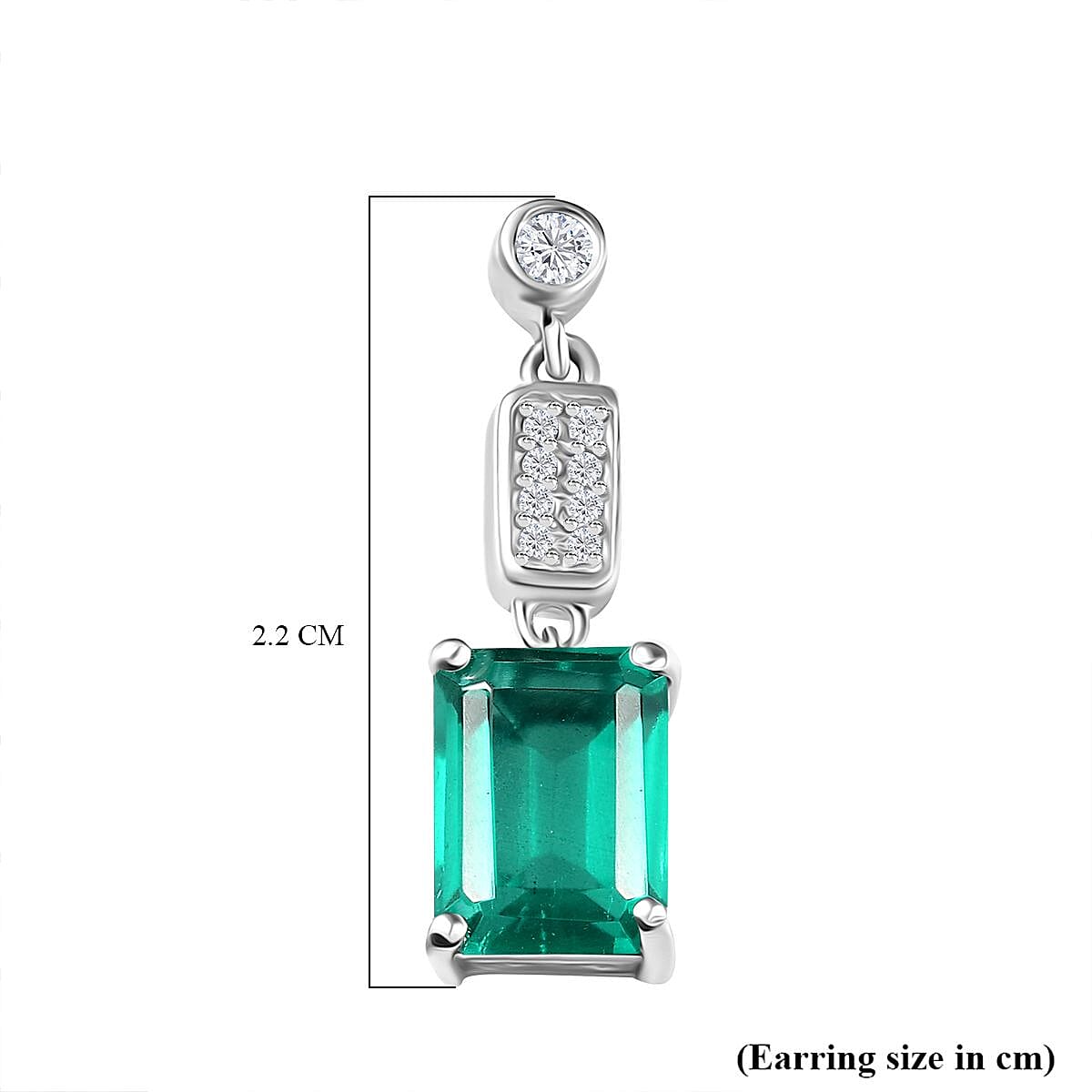 Emeraldine Triplet Quartz & White Zircon Dangling Earring with Push Back in Rhodium Overlay Sterling Silver 3.64 Ct. Emeraldine Triplet Quartz & White Zircon Dangling Earring with Push Back in Rhodium Overlay Sterling Silver 3.64 Ct.