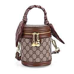 Designer Inspired Two Tone Crossbody Scarf Bucket Bag with Detachable Shoulder Strap - White with Dark Olive Green