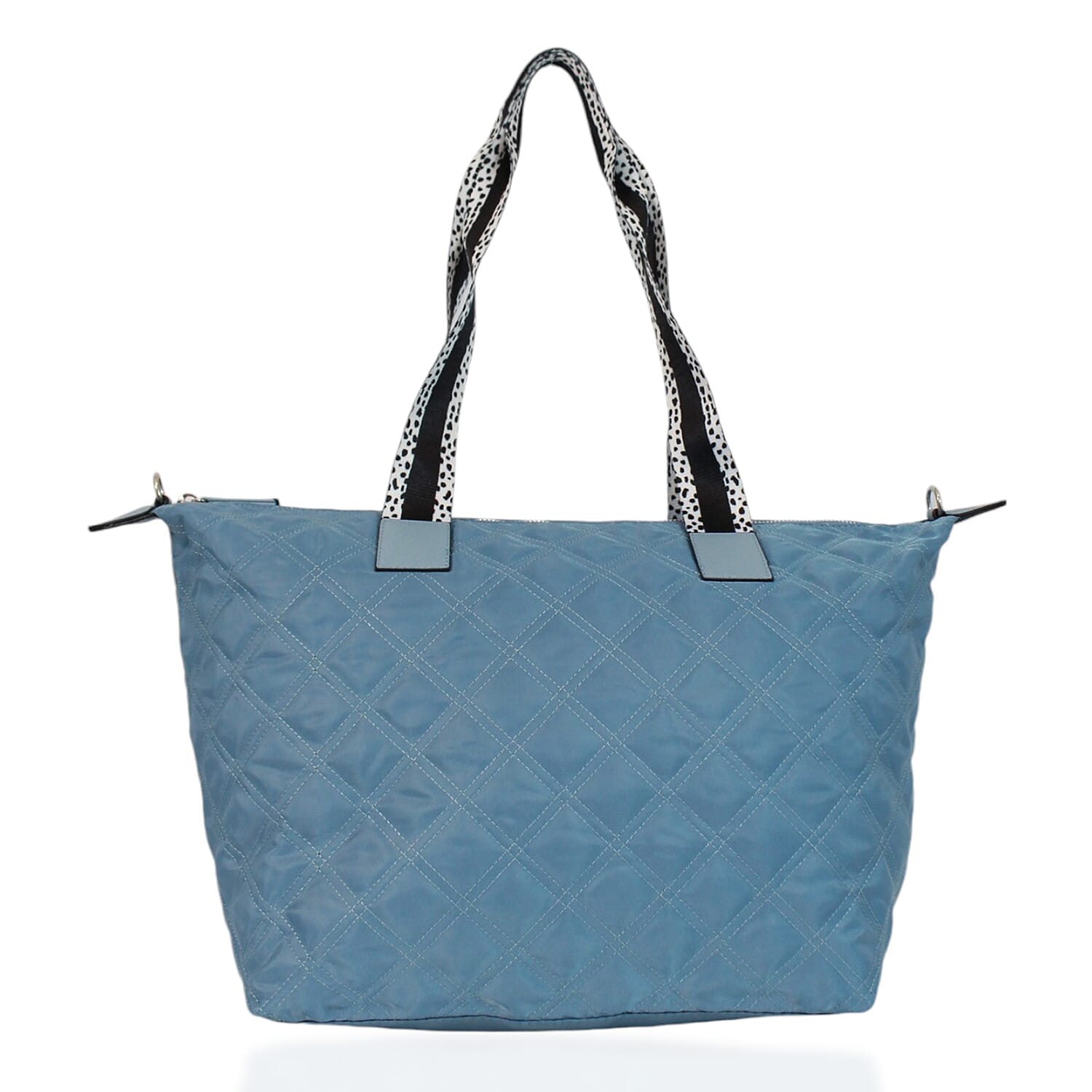 One Time Designer Closeout Deal - Diamond Pattern Quilted Tote Bag with Additional Adjustable Crossbody Strap - Sky Blue