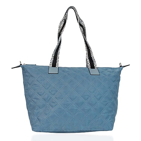 One Time Designer Closeout Deal - Diamond Pattern Quilted Tote Bag with Additional Adjustable Crossbody Strap - Sky Blue