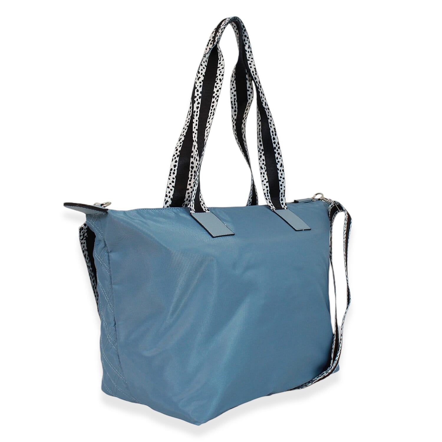 One Time Designer Closeout Deal - Diamond Pattern Quilted Tote Bag with Additional Adjustable Crossbody Strap - Sky Blue