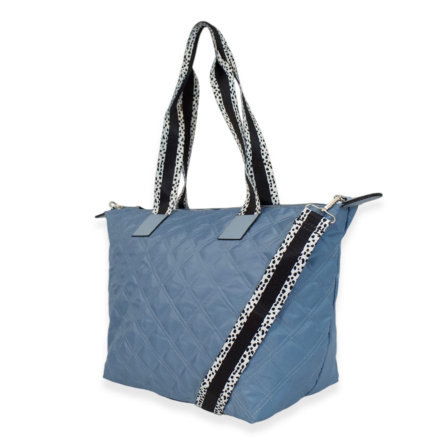 One Time Designer Closeout Deal - Diamond Pattern Quilted Tote Bag with Additional Adjustable Crossbody Strap - Sky Blue