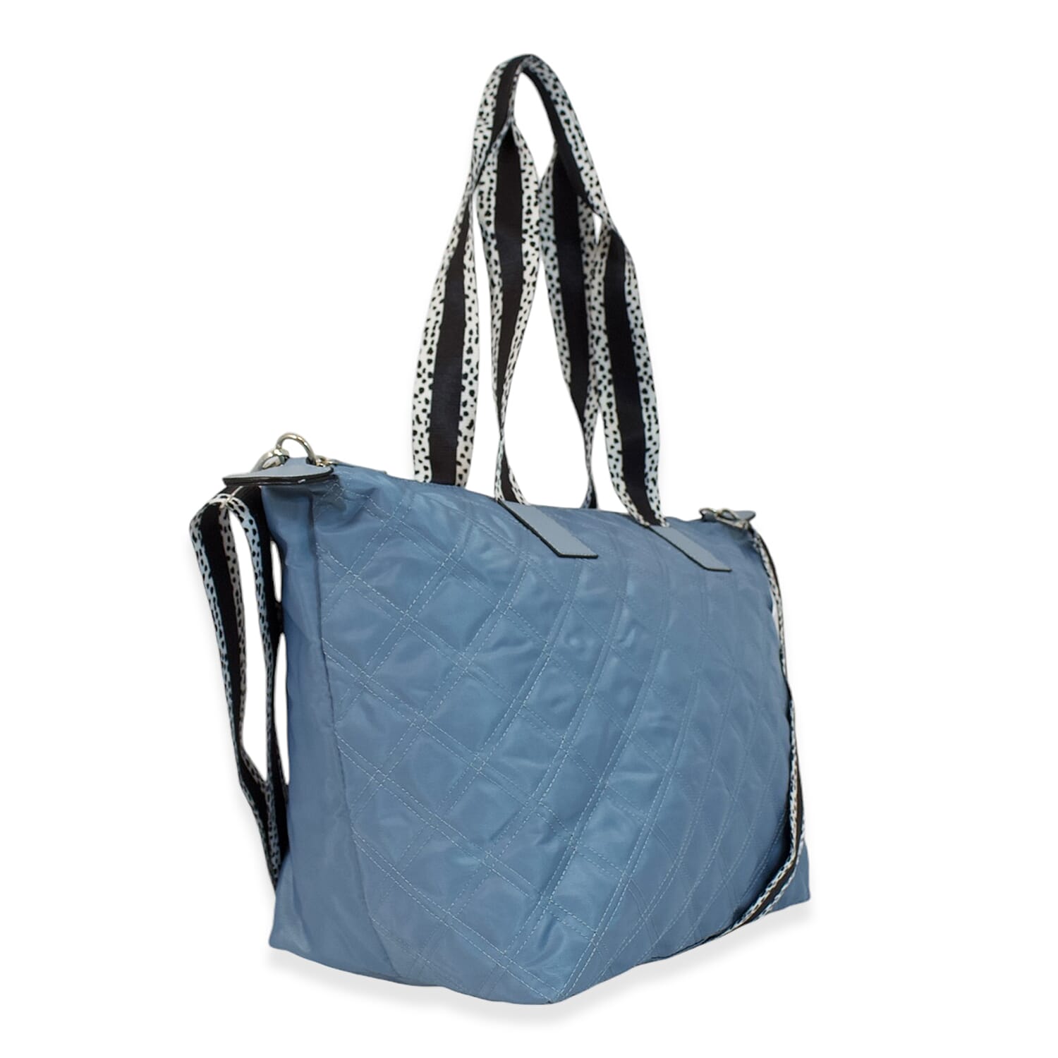 One Time Designer Closeout Deal - Diamond Pattern Quilted Tote Bag with Additional Adjustable Crossbody Strap - Sky Blue