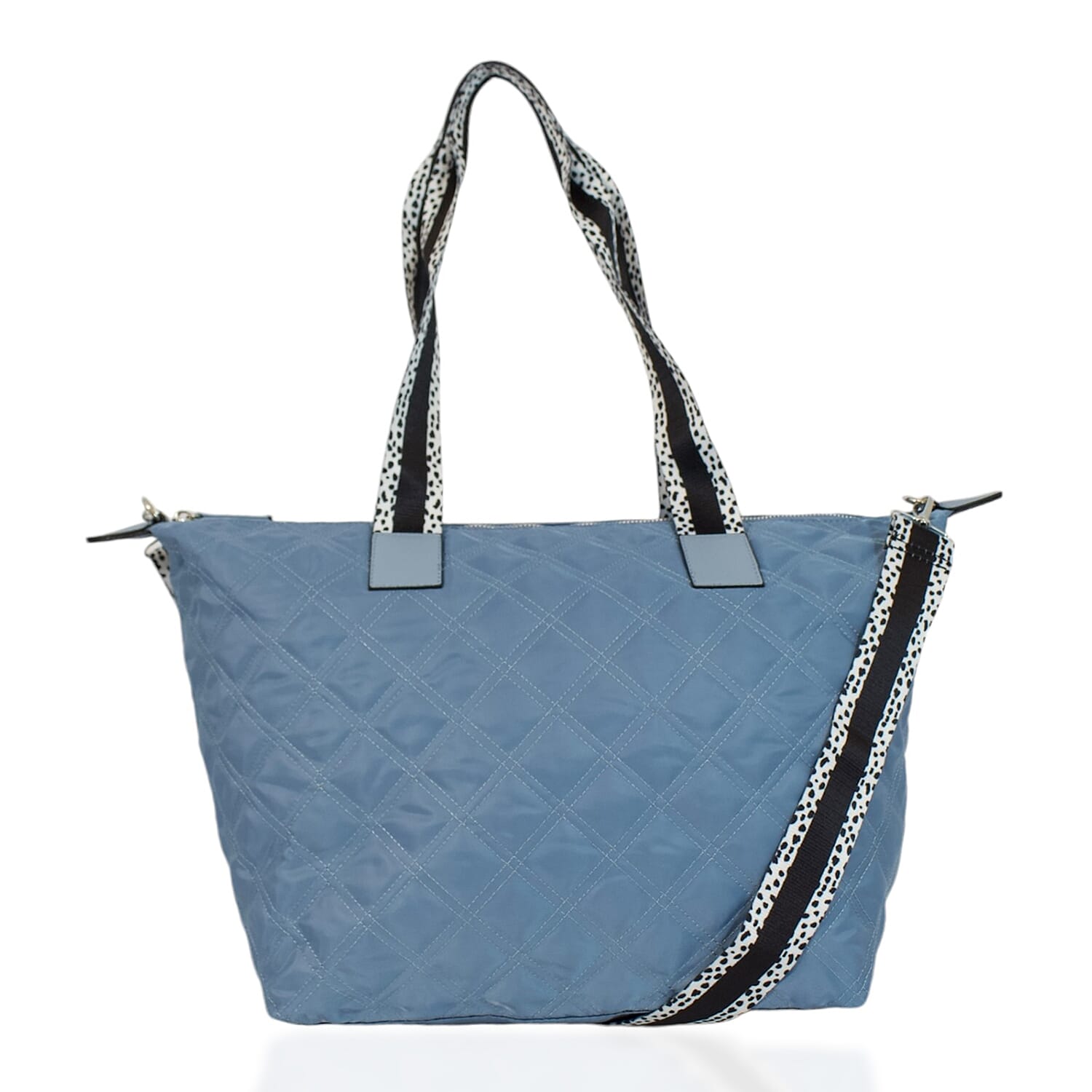 One Time Designer Closeout Deal - Diamond Pattern Quilted Tote Bag with Additional Adjustable Crossbody Strap - Sky Blue