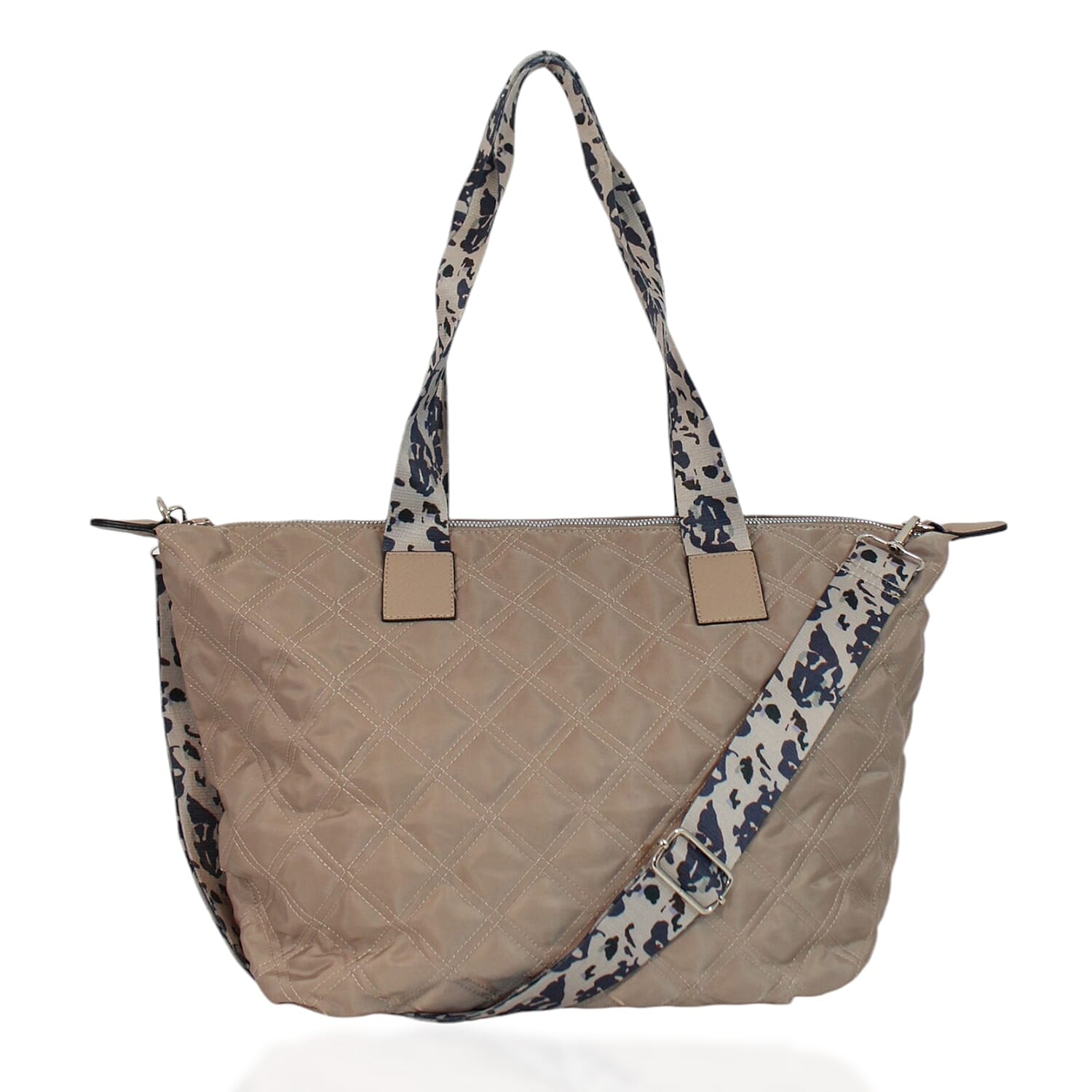 One Time Designer Closeout Deal - Diamond Pattern Quilted Tote Bag with Additional Adjustable Crossbody Strap - Mocha
