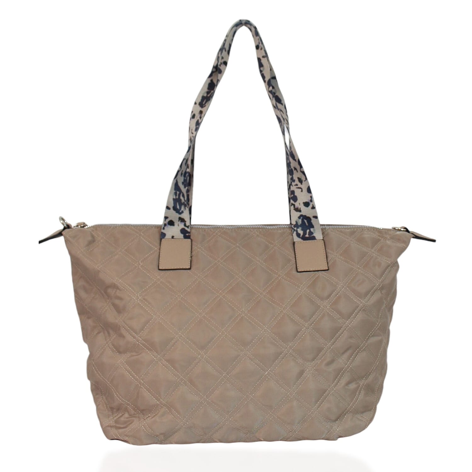 One Time Designer Closeout Deal - Diamond Pattern Quilted Tote Bag with Additional Adjustable Crossbody Strap - Mocha
