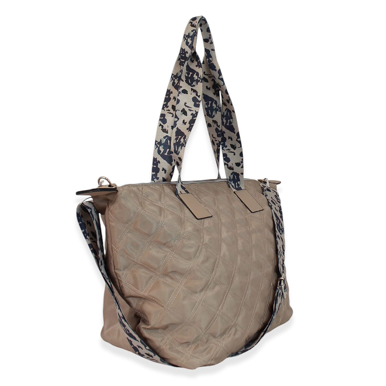 One Time Designer Closeout Deal - Diamond Pattern Quilted Tote Bag with Additional Adjustable Crossbody Strap - Mocha
