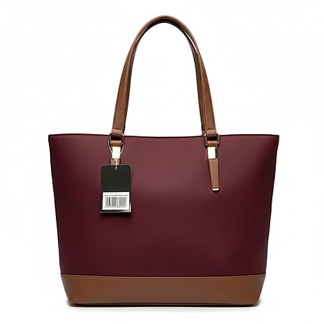 Designer Closeout 2 Toned Tote Bag - Burgundy