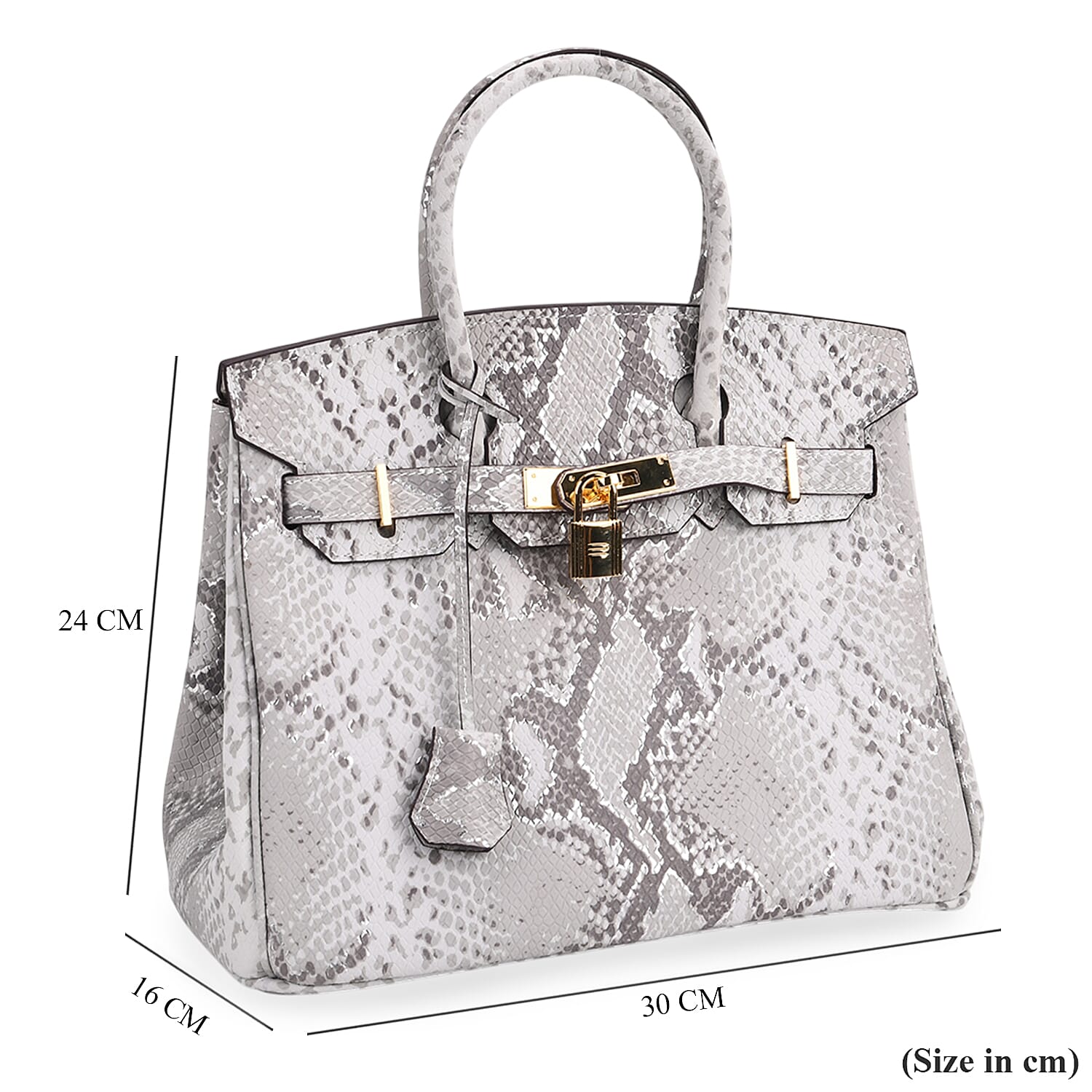 Genuine Leather Snakeskin Pattern Crossbody Bag with Top Handle - Grey & White
