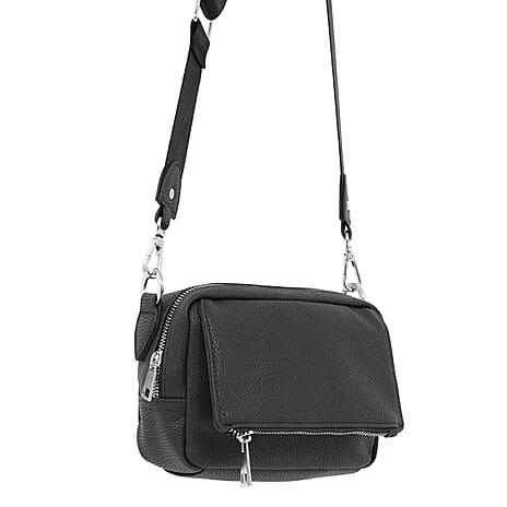 Leatherette Guitar Strap Crossbody Bag - Black