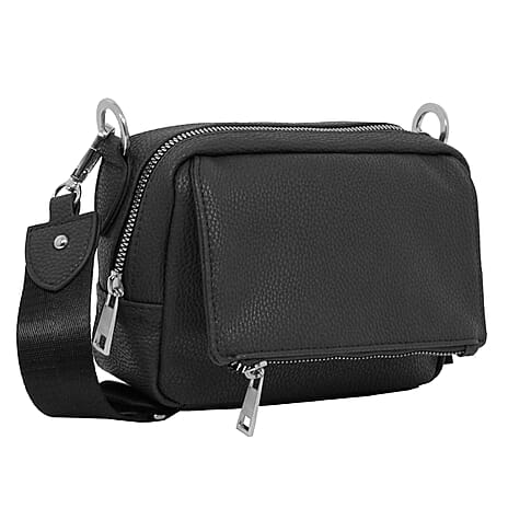 Leatherette Guitar Strap Crossbody Bag - Black