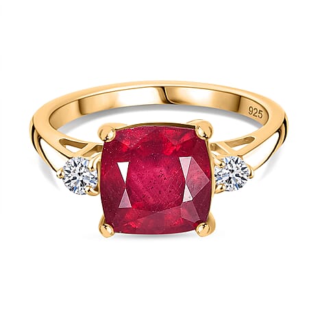 Luxuriant African Ruby & Lab Grown Diamond (SI-GH) Ring in 18K Vermeil Yellow Gold Plated Sterling Silver 6.76 Ct.