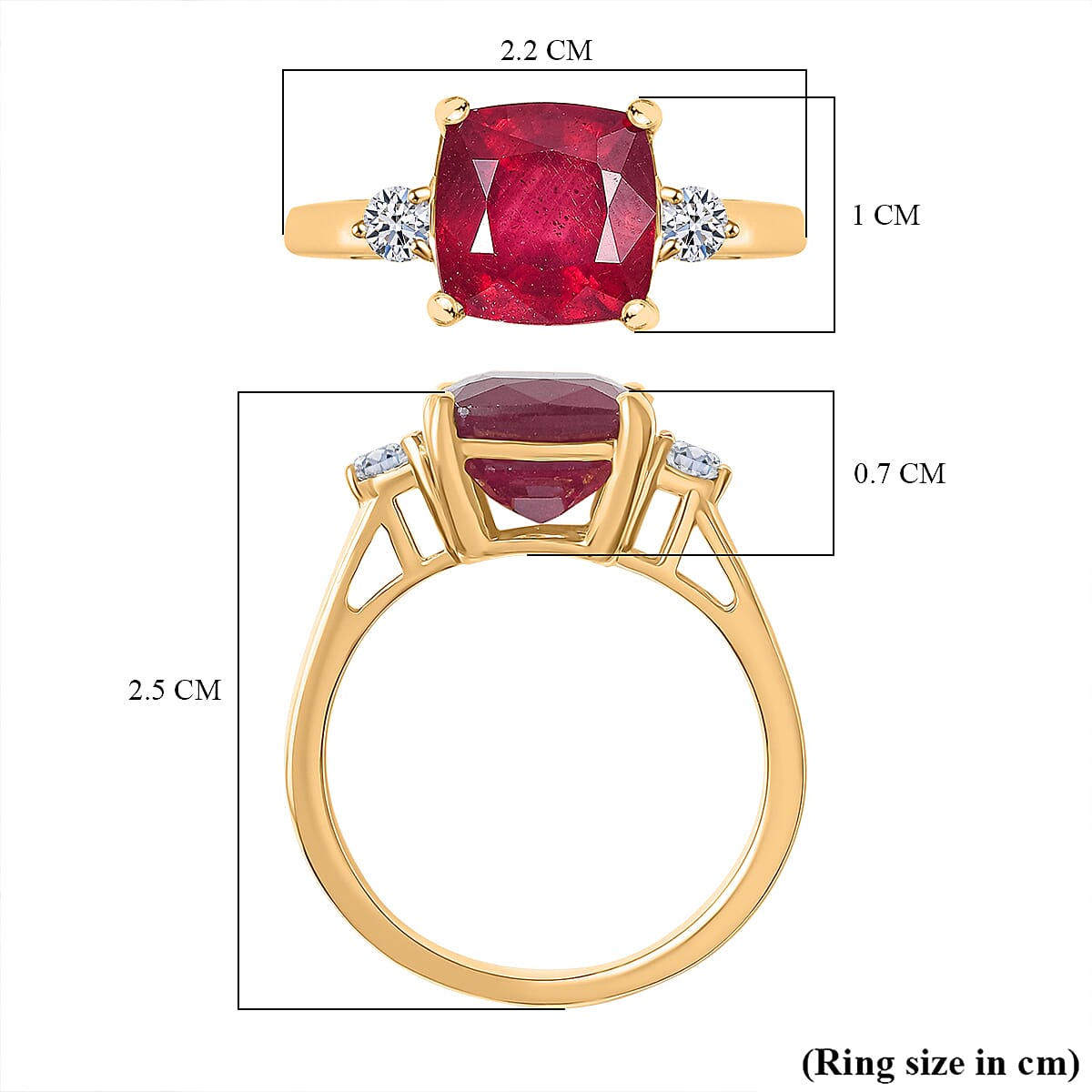 African Ruby & Lab Grown Diamond (SI-G-H) Solitaire Ring in 18K Vermeil Yellow Gold Plated Sterling Silver 7.20 Ct. African Ruby & Lab Grown Diamond (SI-G-H) Solitaire Ring in 18K Vermeil Yellow Gold Plated Sterling Silver 7.20 Ct.