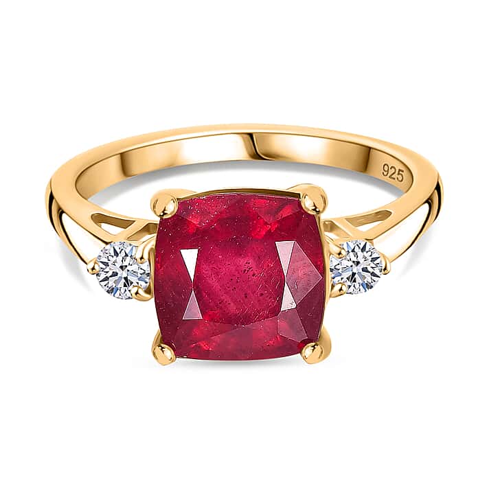 LUXURIANT African Ruby and Lab Grown Diamond Solitaire Ring in 18K Vermeil Yellow Gold Plated Sterling Silver