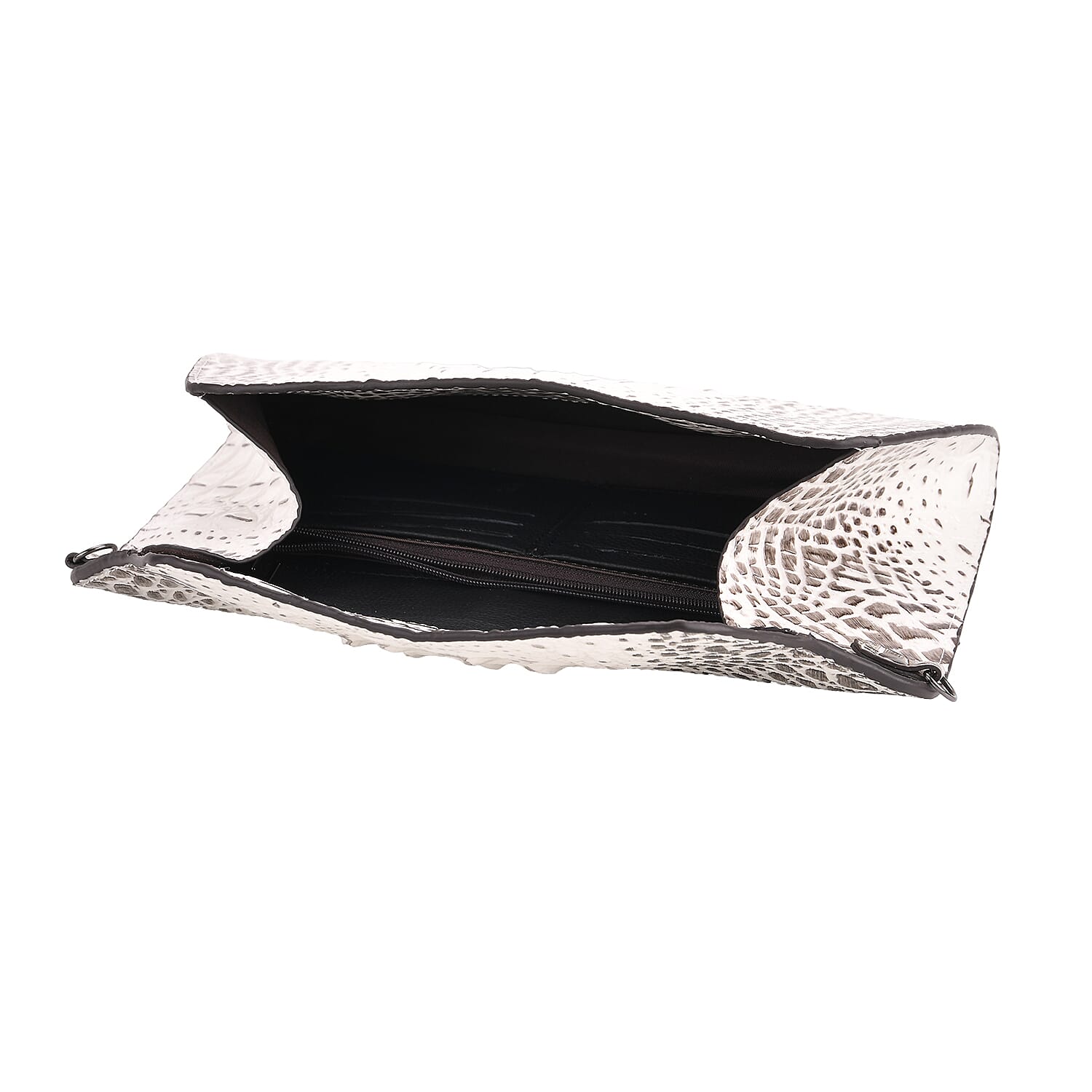 Designer Inspired - Embossed Genuine Leather Shoulder Bag with Long Chain - White & Beige