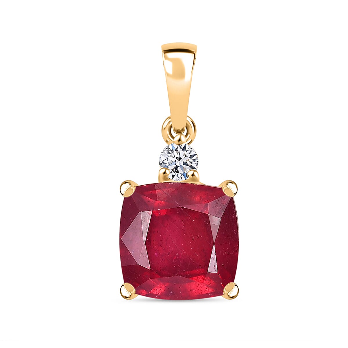 African Ruby, Lab Grown Diamond Solitaire Pendant in 18K YG VermeilSterling Silver  6.100  Ct.