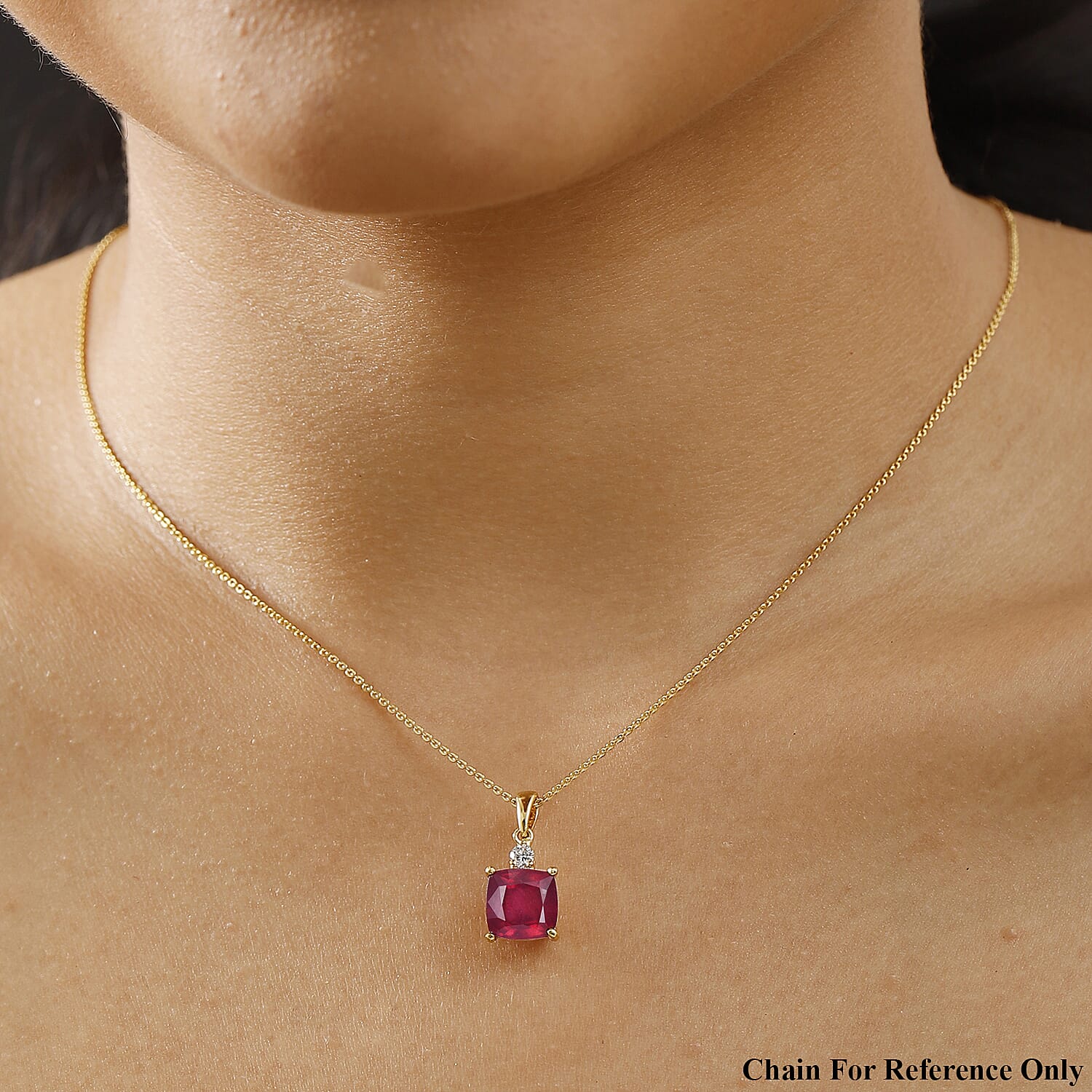 African Ruby, Lab Grown Diamond Solitaire Pendant in 18K YG VermeilSterling Silver  6.100  Ct.