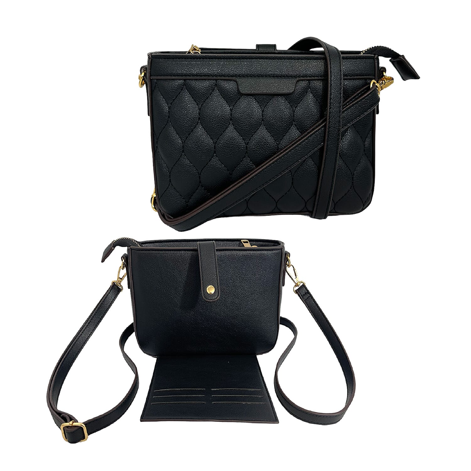 New Arrival - Quilted Crossbody Bag with Card Holder - Black